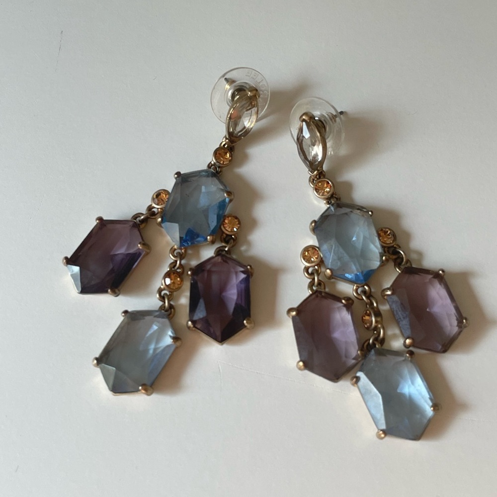 Carolee Gold-Tone Purple Blue Chandelier Earrings